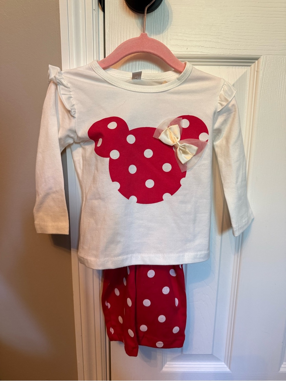 Girls White and Red Polka Dot Minnie Set with Bow